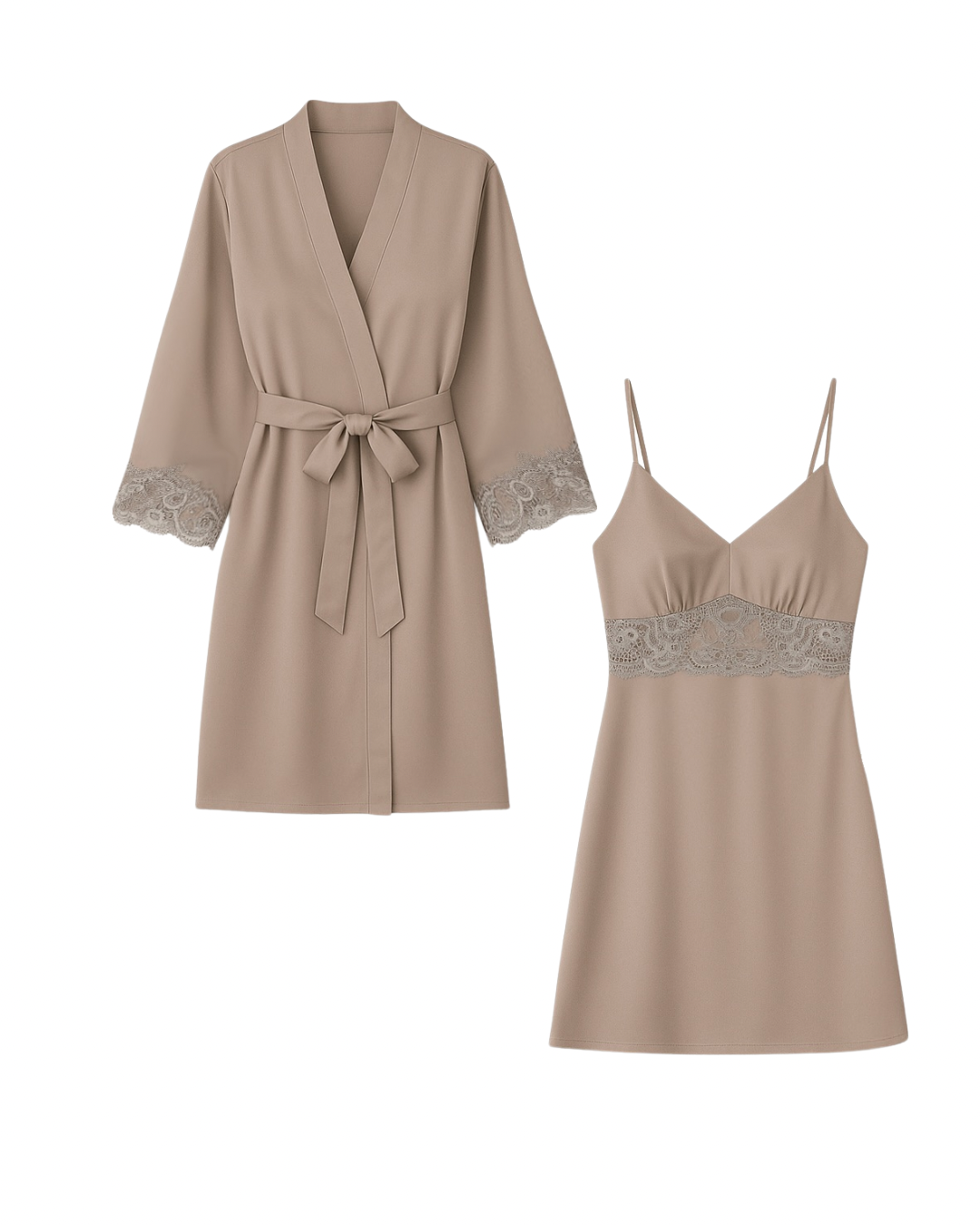 Pastel night and bathrobe set with lace