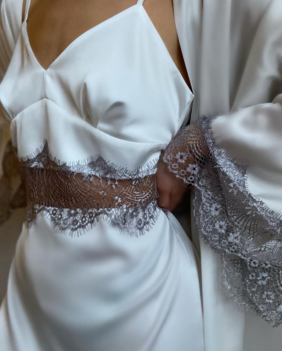 PREMIUM Balti naktiniai su nėriniais